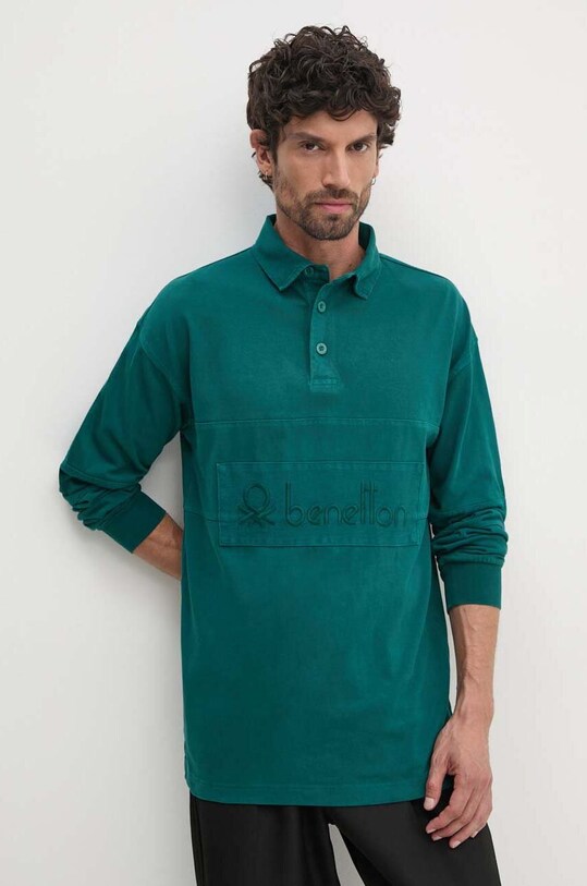 Хлопковый лонгслив United Colors of Benetton хлопок зелёный 3G9WU3020
