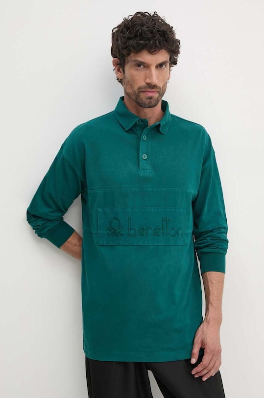 United Colors of Benetton longsleeve din bumbac fixat verde 3G9WU3020