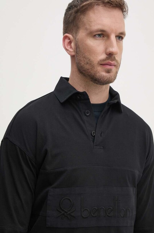United Colors of Benetton longsleeve din bumbac negru 3G9WU3020