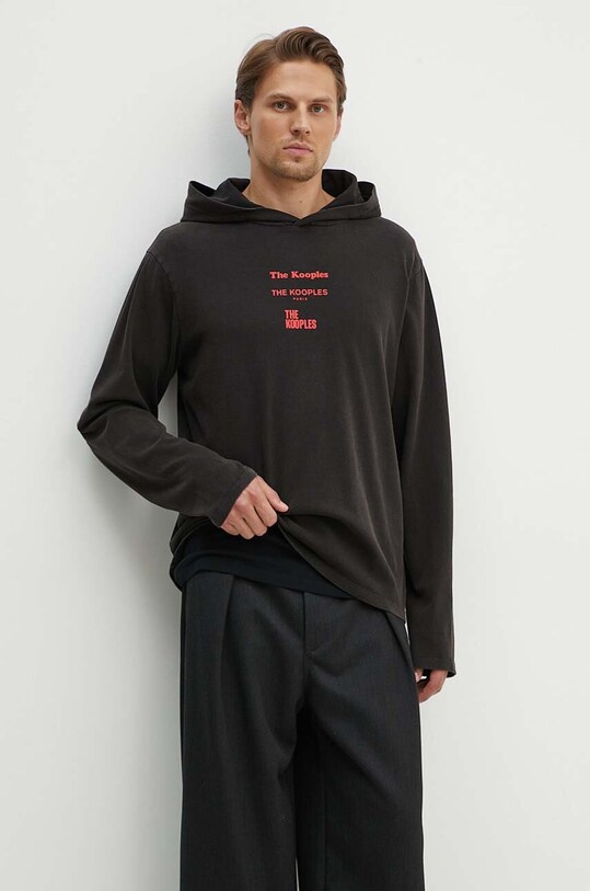 Хлопковая кофта The Kooples с капюшоном чёрный HTSL29000K