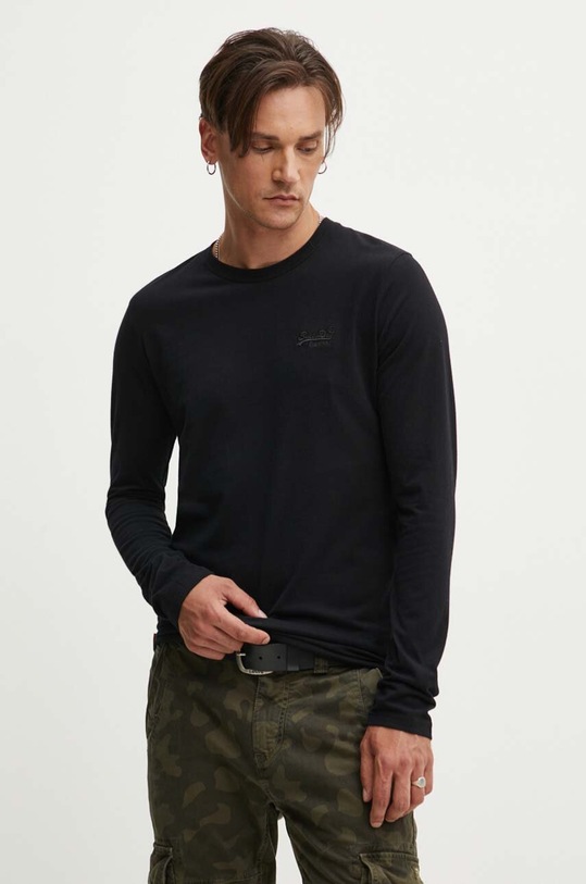 Bavlněné tričko s dlouhým rukávem Superdry slim černá M6010857A.02A