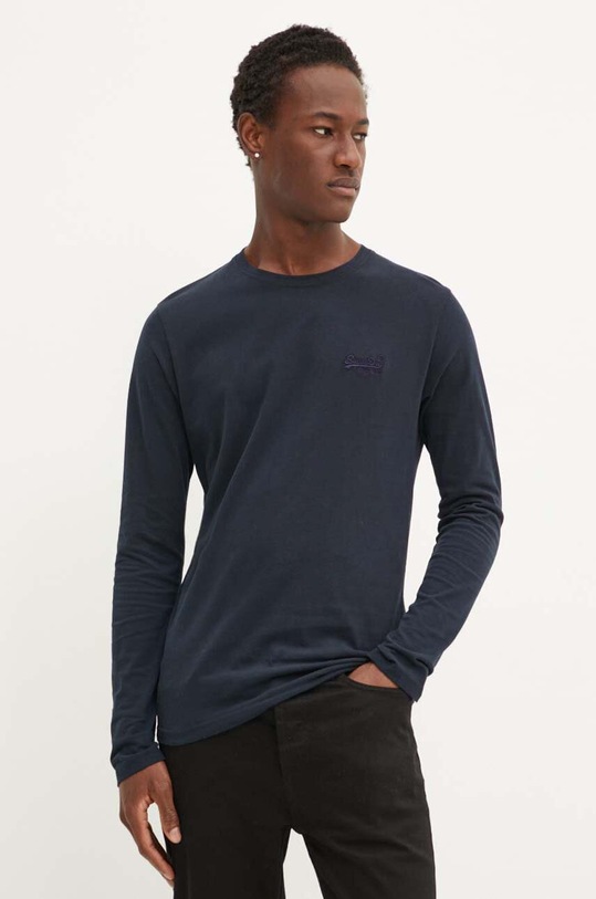 Superdry longsleeve din bumbac uni bleumarin M6010857A.98T