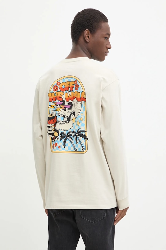 Bavlněné tričko s dlouhým rukávem Vans potisk béžová VN000KHS2N11