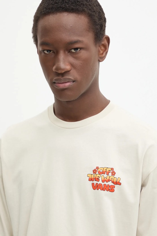 Bavlněné tričko s dlouhým rukávem Vans béžová VN000KHS2N11