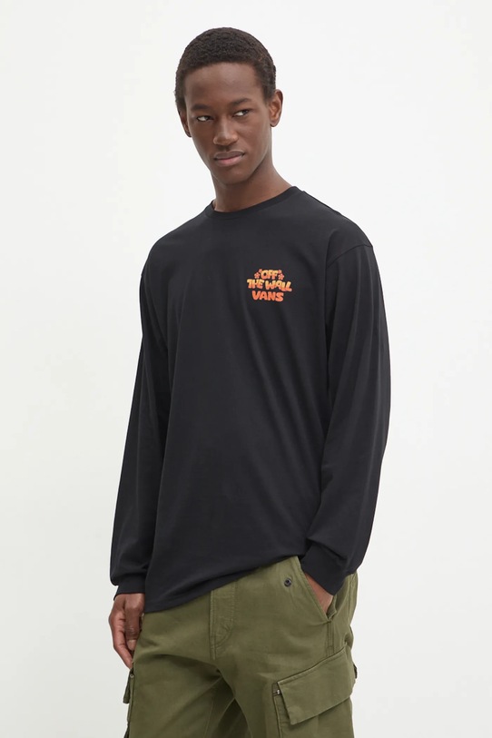 Pamučna majica dugih rukava Vans VN000KHSBLK1 crna AW24