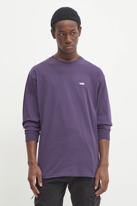 Pamučna majica dugih rukava Vans bez uzorka ljubičasta VN0A49LC11E1