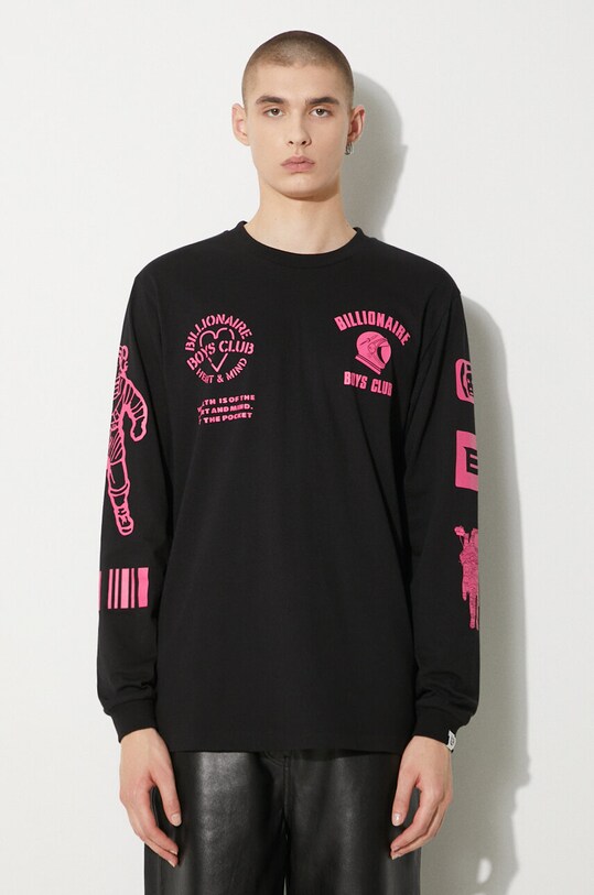 Bavlnené tričko s dlhým rukávom Billionaire Boys Club Multi Graphic Longsleeve potlač čierna B24251