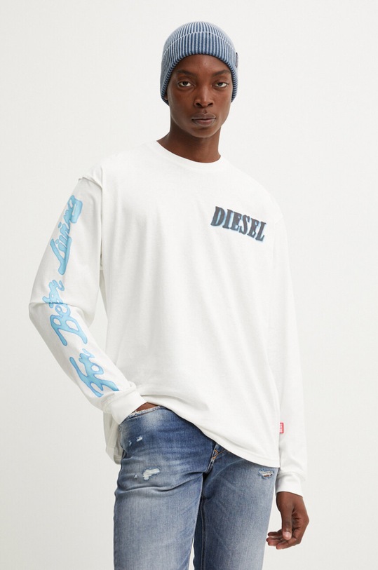 Diesel longsleeve din bumbac T-BOXT-LS-Q15 print bej A15019.0AKAK