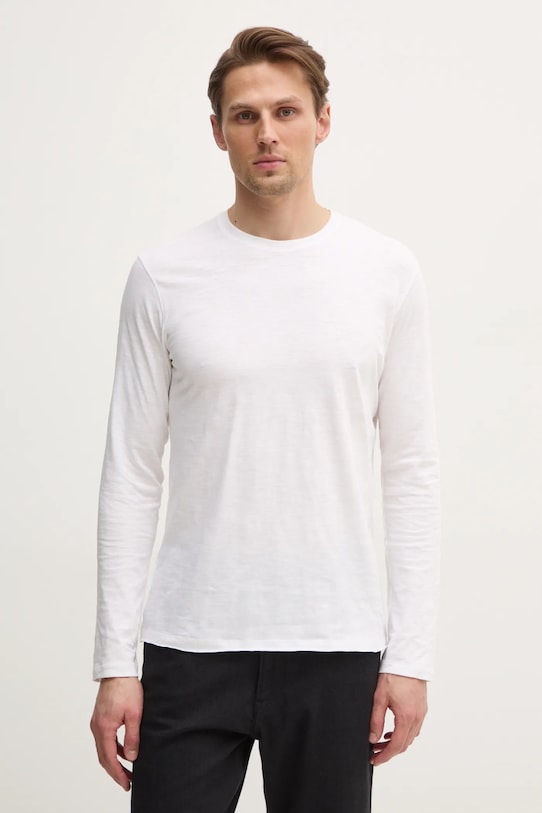 Βαμβακερή μπλούζα με μακριά μανίκια Sisley slim λευκό 3WF0S1013