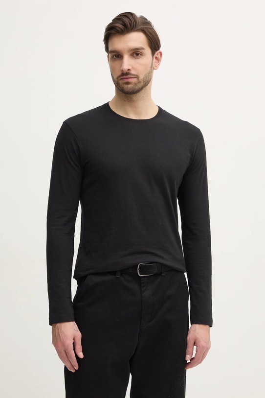 Sisley longsleeve din bumbac uni negru 3WF0S1013