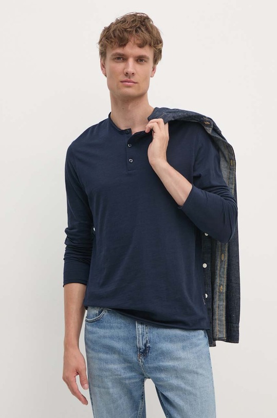 Sisley longsleeve din bumbac uni bleumarin 3WF0S1034