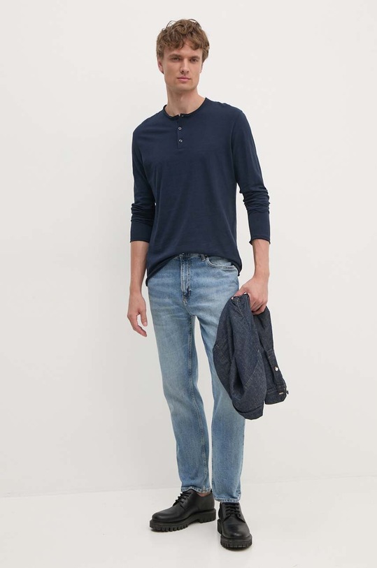 Sisley longsleeve din bumbac 3WF0S1034 bleumarin AW24