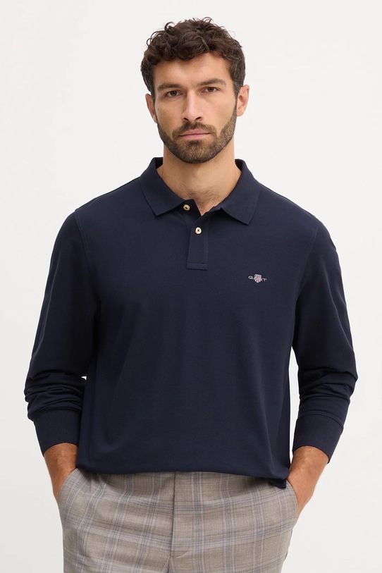 Bavlněné tričko s dlouhým rukávem Gant nášivka námořnická modř 2230