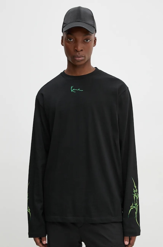 Bavlnené tričko s dlhým rukávom Karl Kani potlač čierna 60240012