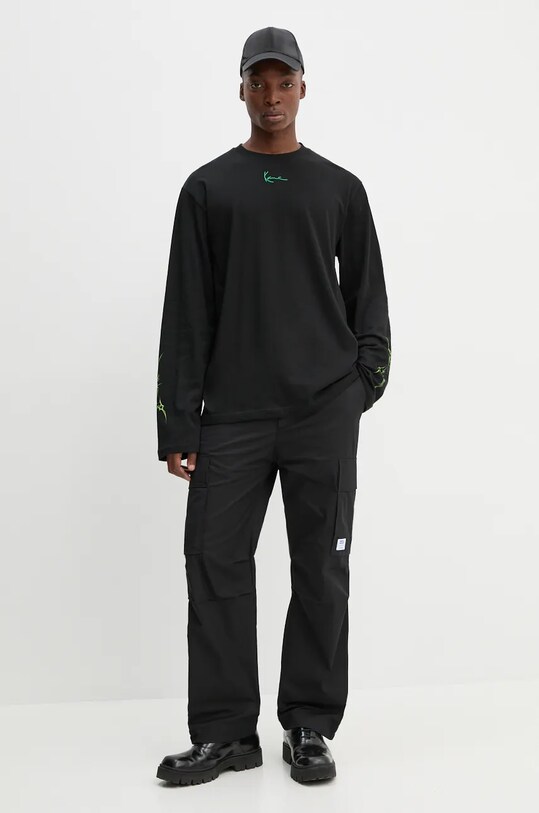 Bavlnené tričko s dlhým rukávom Karl Kani 60240012 čierna AW24