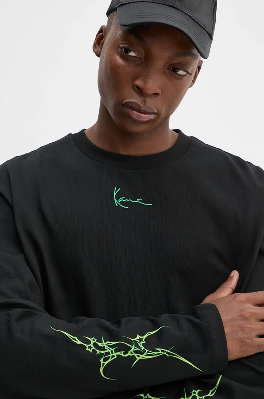Bavlnené tričko s dlhým rukávom Karl Kani čierna 60240012