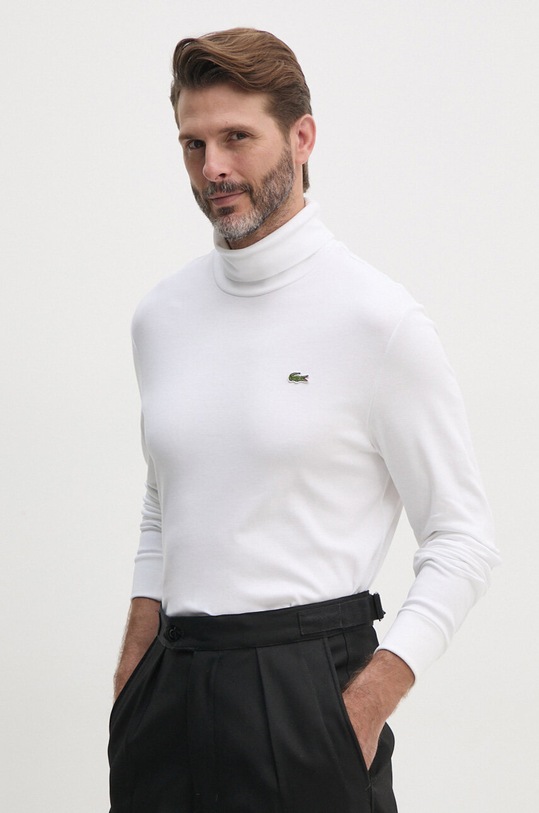 Lacoste longsleeve din bumbac uni alb UH2828