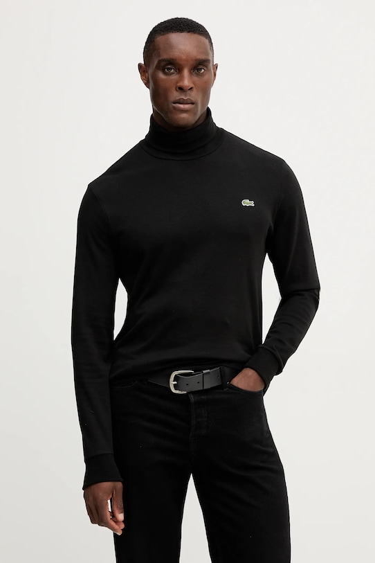 Βαμβακερή μπλούζα με μακριά μανίκια Lacoste μαύρο UH2828