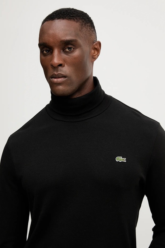 Βαμβακερή μπλούζα με μακριά μανίκια Lacoste μαύρο UH2828