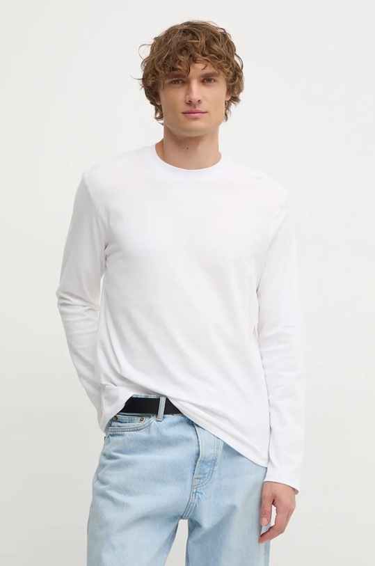 Pamučna majica dugih rukava Sisley bez uzorka bijela 3B7SS1045