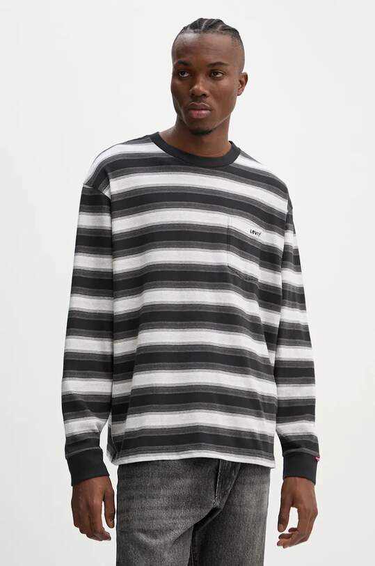Levi's longsleeve din bumbac uni negru A9247