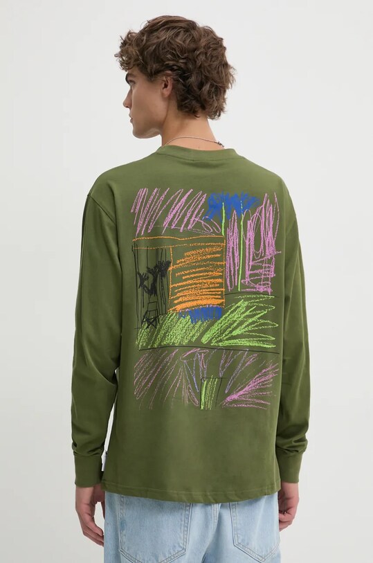 Desigual top a maniche lunghe in cotone LIAM sovrastampa verde 24WMTK23