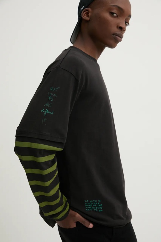 Desigual longsleeve din bumbac PAUL negru 24WMTK22