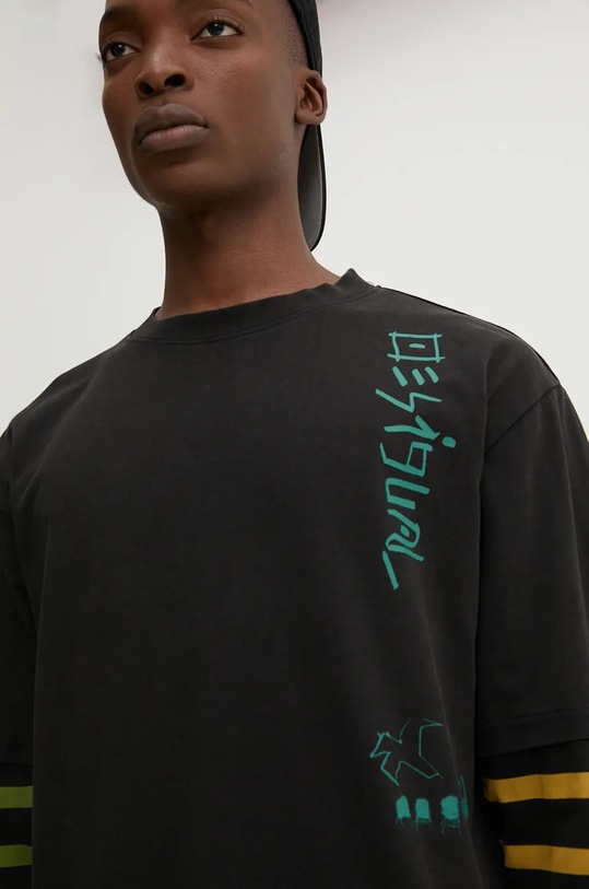 Desigual longsleeve din bumbac PAUL 24WMTK22 negru