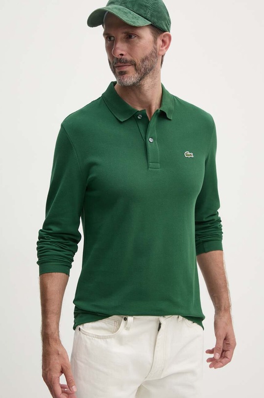 Lacoste top a maniche lunghe in cotone semplice verde PH4013