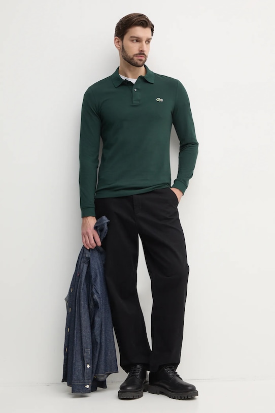 Bombažna majica z dolgimi rokavi Lacoste PH4013 zelena AW24