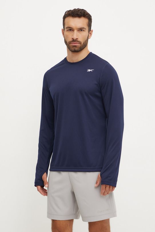 Tréningové tričko s dlhým rukávom Reebok jednofarebný tmavomodrá 100065328