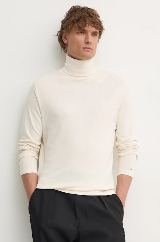 Tommy Hilfiger longsleeve din bumbac uni bej MW0MW36451