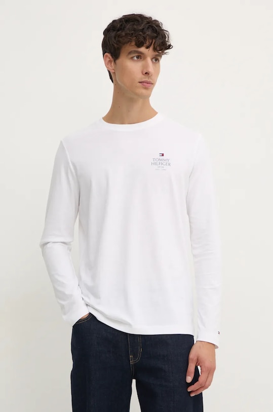 Tommy Hilfiger longsleeve din bumbac print alb MW0MW36501