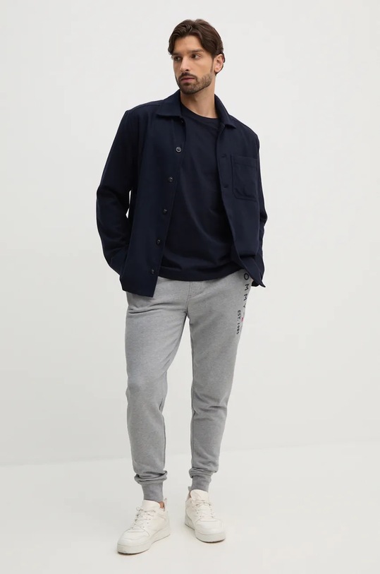 Tommy Hilfiger longsleeve din bumbac MW0MW36501 bleumarin AW24