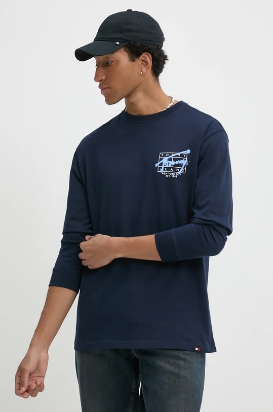 Tommy Jeans longsleeve bawełniany nadruk granatowy DM0DM20595