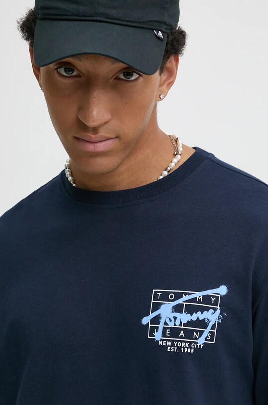 Бавовняний лонгслів Tommy Jeans темно-синій DM0DM20595