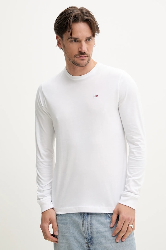 Bavlněné tričko s dlouhým rukávem Tommy Jeans 2-pack hladký bílá DM0DM20731