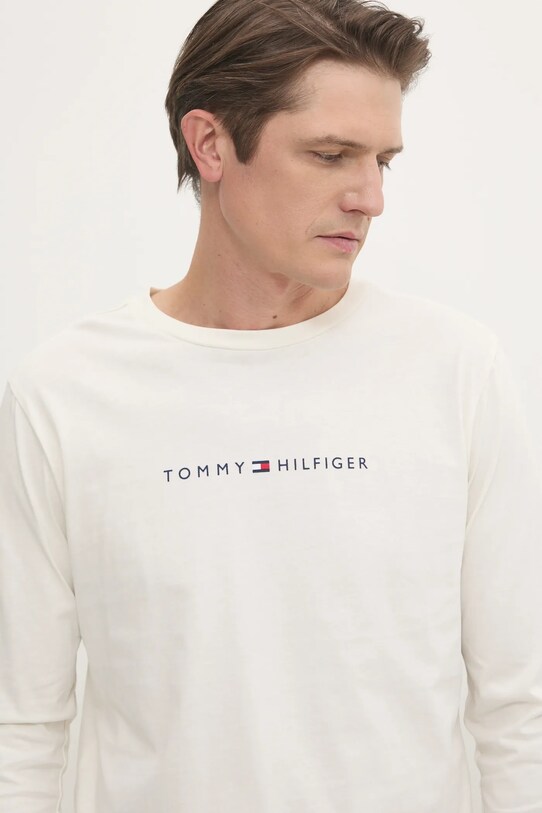 Βαμβακερή μπλούζα με μακριά μανίκια Tommy Hilfiger μπεζ UM0UM03345