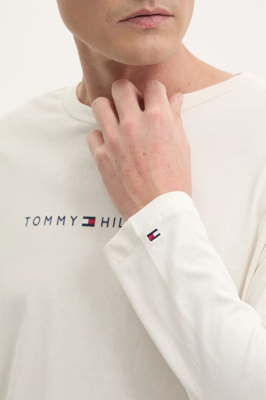 Βαμβακερή μπλούζα με μακριά μανίκια Tommy Hilfiger UM0UM03345 μπεζ