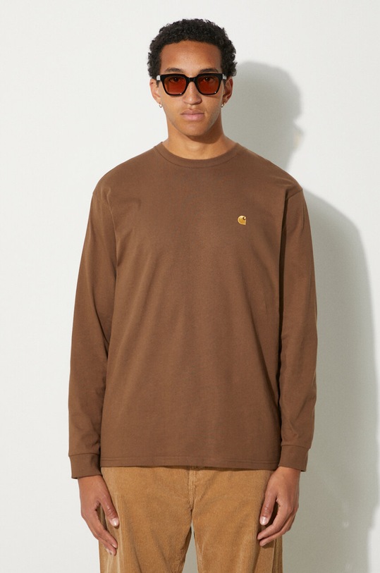 Carhartt WIP cotton longsleeve top Chase cotton brown I026392.218XX