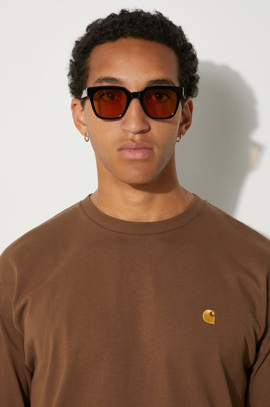 Carhartt WIP cotton longsleeve top Chase I026392.218XX brown