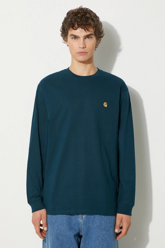 Carhartt WIP top a maniche lunghe in cotone Longsleeve Chase rilassato turchese I026392.2D0XX