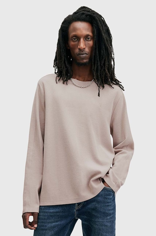 Βαμβακερή μπλούζα με μακριά μανίκια AllSaints ROWE κανονικό μπεζ M027JB