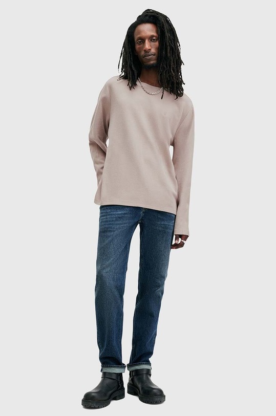 Βαμβακερή μπλούζα με μακριά μανίκια AllSaints ROWE M027JB μπεζ