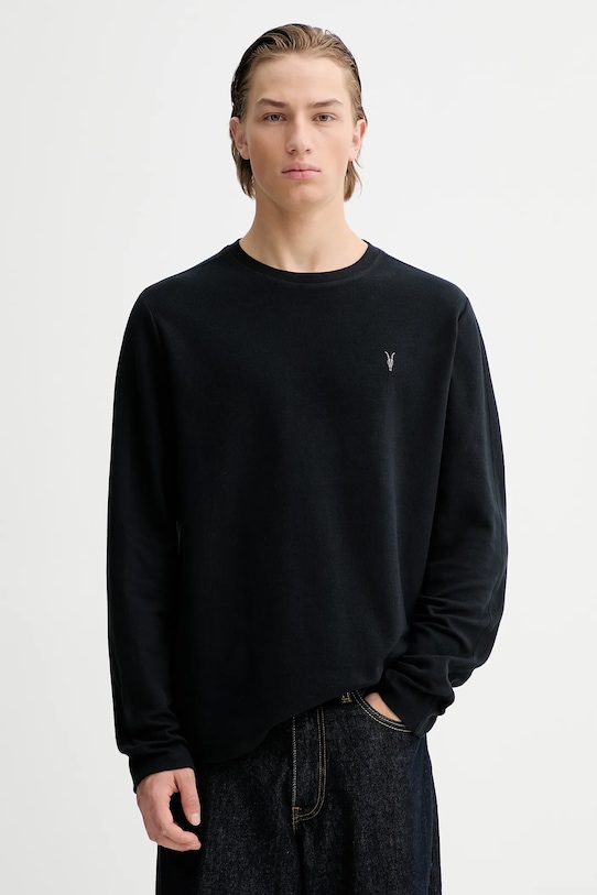 Bavlněné tričko s dlouhým rukávem AllSaints ROWE hladký černá M027JB