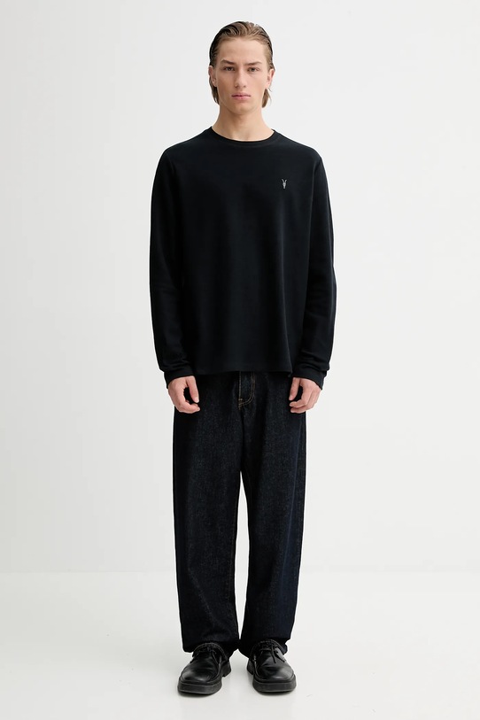 Bavlněné tričko s dlouhým rukávem AllSaints ROWE M027JB černá AW24