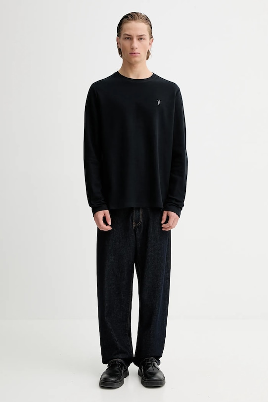 Bavlněné tričko s dlouhým rukávem AllSaints ROWE M027JB černá AW24