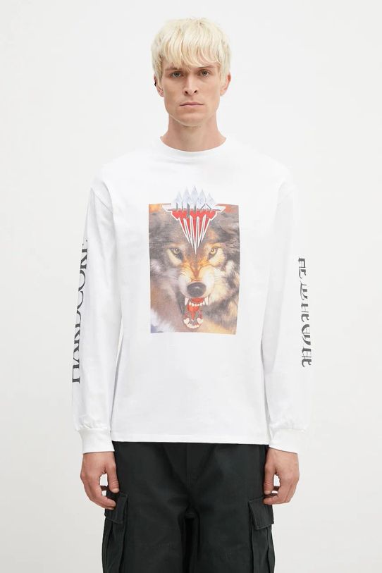 Бавовняний лонгслів Aries Wolf Longsleeve Tee надрук білий AR6002202