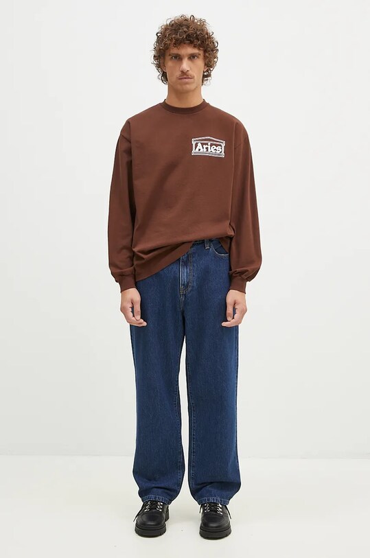 Aries longsleeve din bumbac Temple Longsleeve Tee AR6066602 maro
