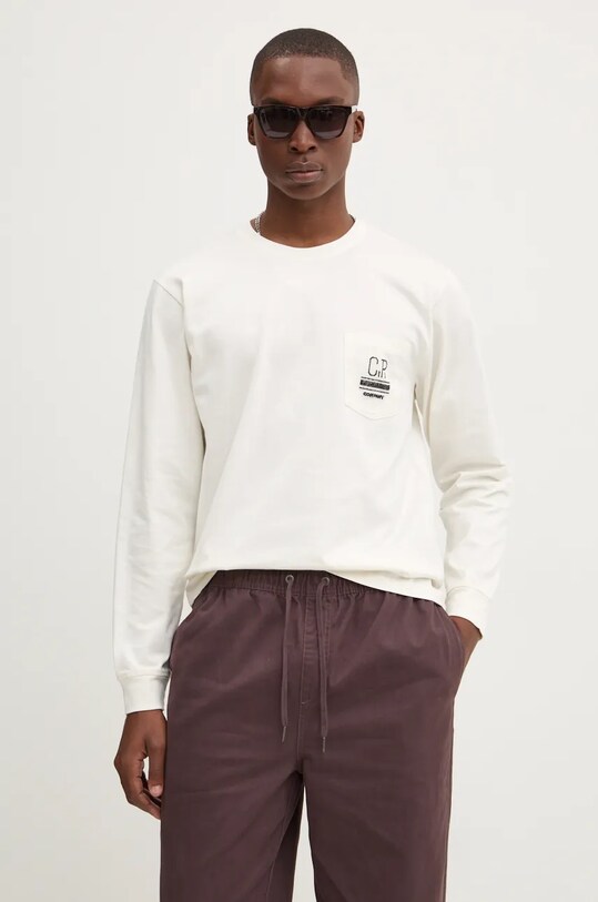 Bavlnené tričko s dlhým rukávom C.P. Company relaxed béžová 17CMTS179A006203W